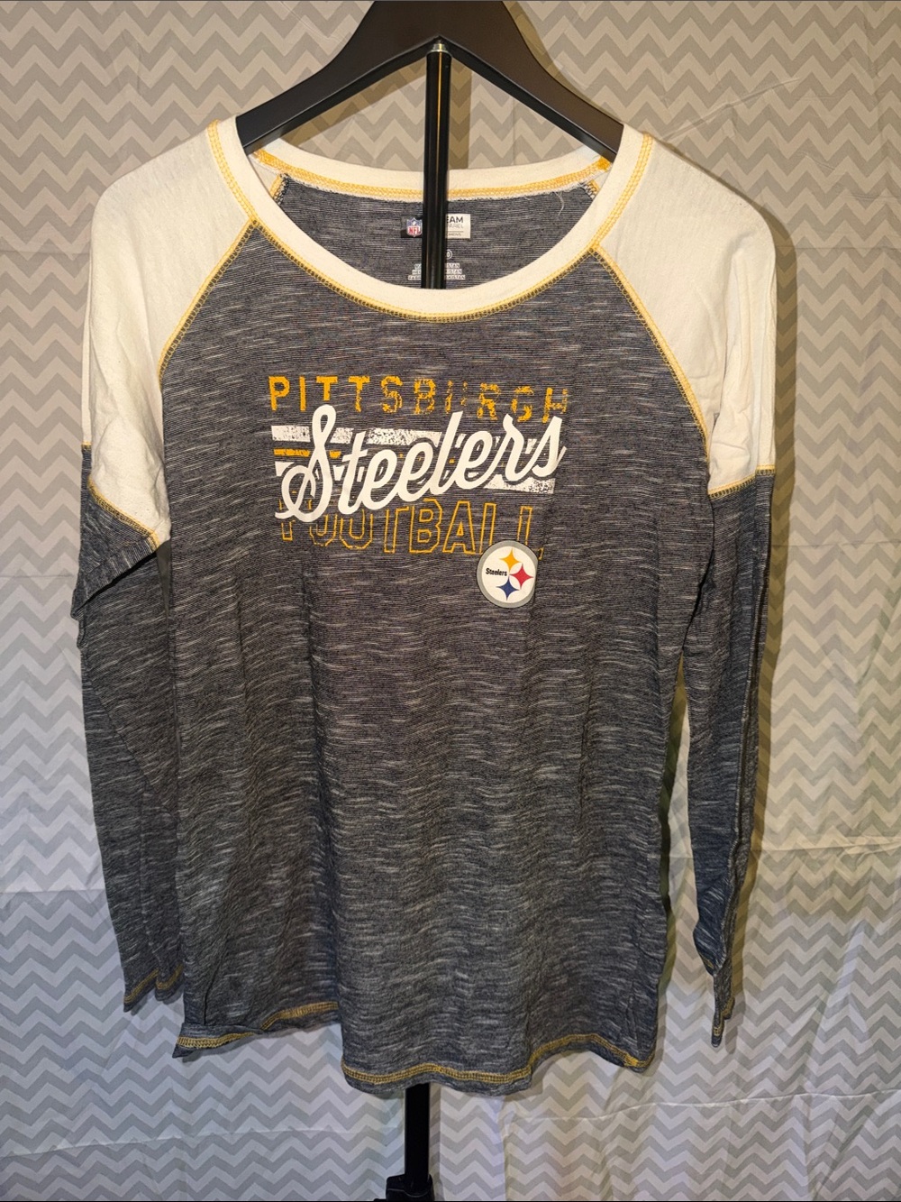 NFL Pittsburgh Steelers Long-Sleeve Raglan Tee - Gray, White & Yellow